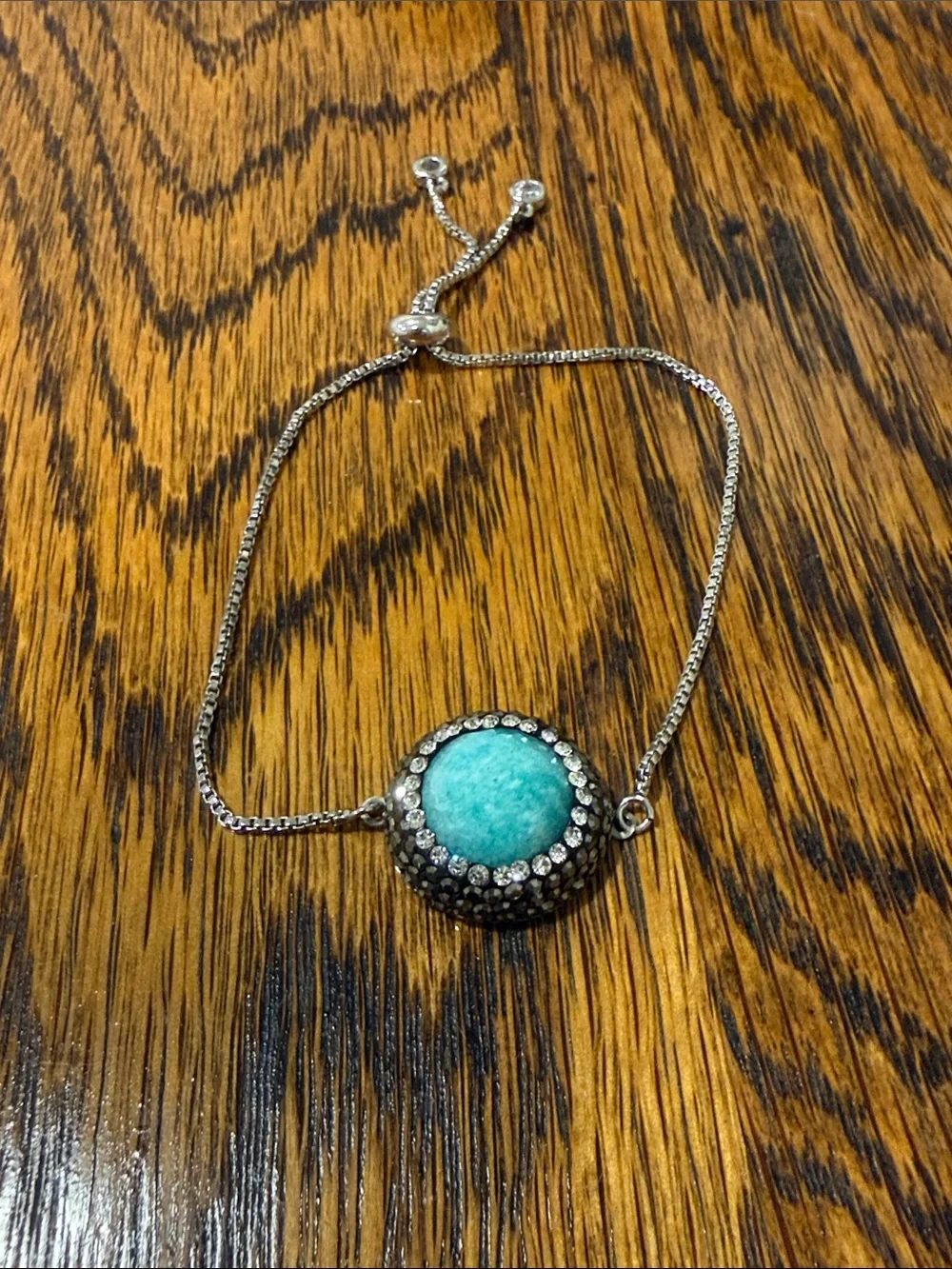 Adjustable Stainless Steel Turquoise Look Rhinestone Slider Bracelet Boho